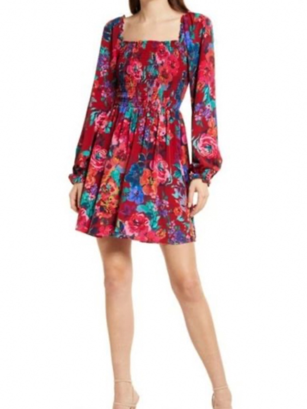 Charles Henry long sleeve floral smocked dress